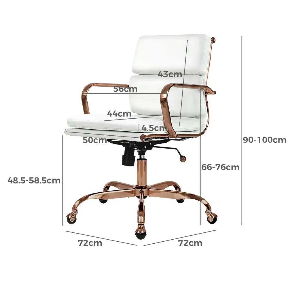 Furb Executive Office Chair Ergonomic Mid-Back PU Leather Rose Gold White