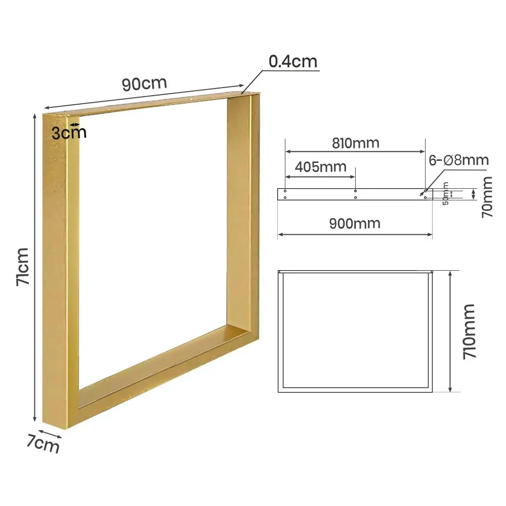 Furb 2x Rectangle Table legs Support Coffee Dinner Table Steel DIY Industrial Desk Bench 71x90CM