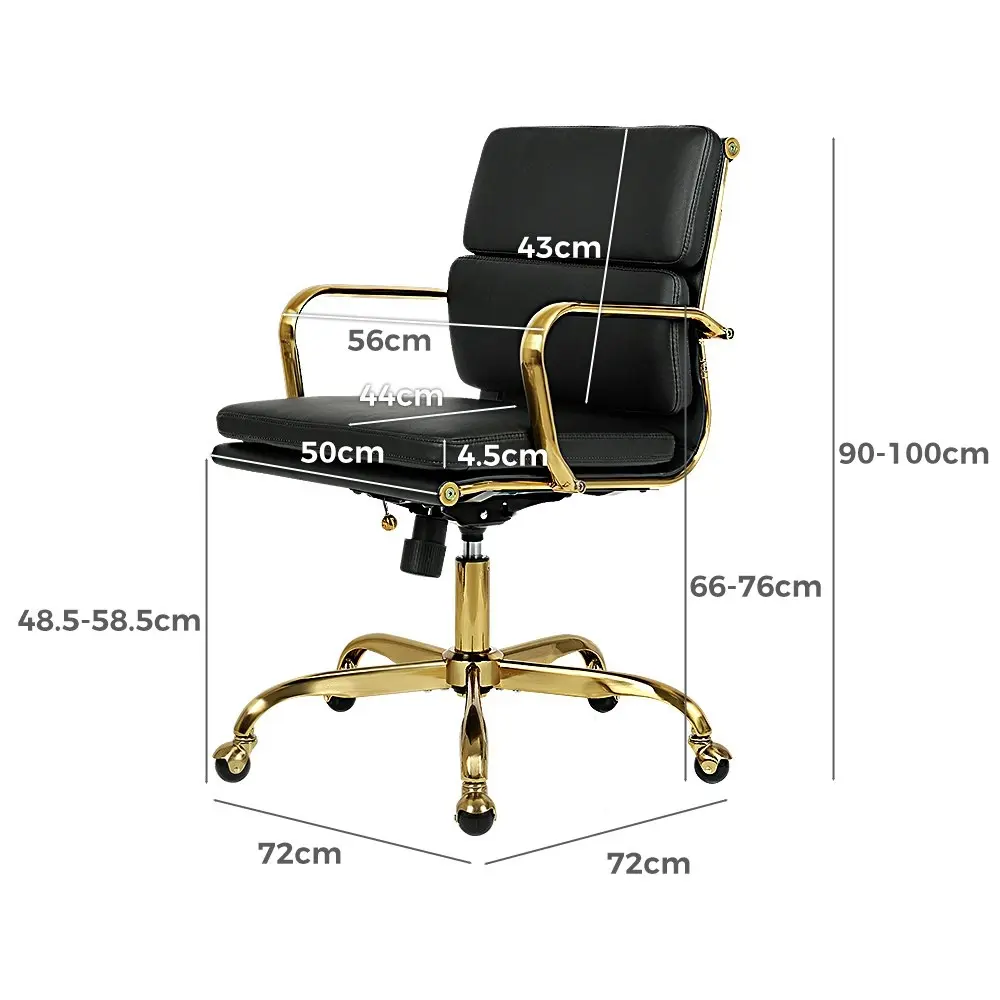 Furb Office Chair Executive Mid-Back Thick Padded PU Leather Work Study Blk Gd Eames Replica