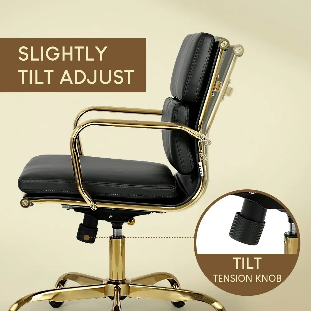 Furb Office Chair Executive Mid-Back Thick Padded PU Leather Work Study Blk Gd Eames Replica