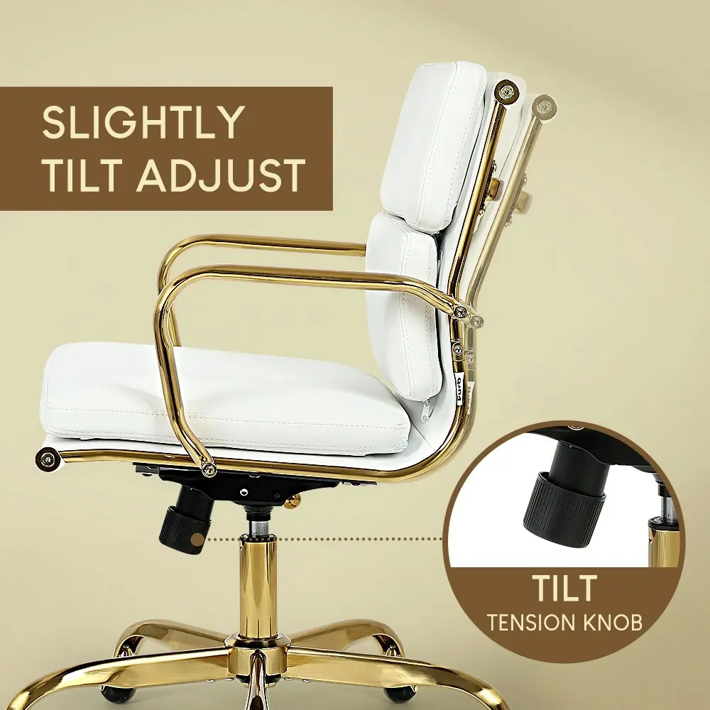 Furb Office Chair Executive Mid-Back Thick Padded PU Leather Work Study Eames Replica White