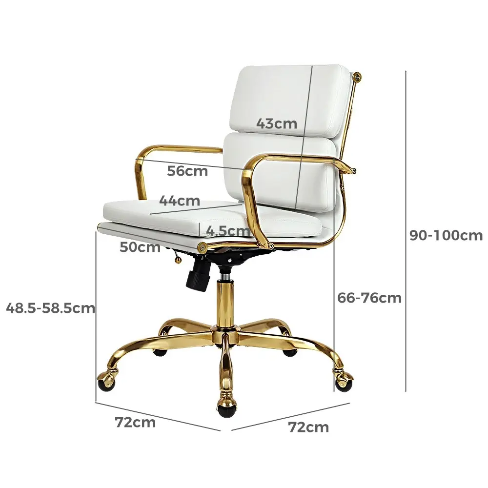 Furb Office Chair Executive Mid-Back Thick Padded PU Leather Work Study Eames Replica White