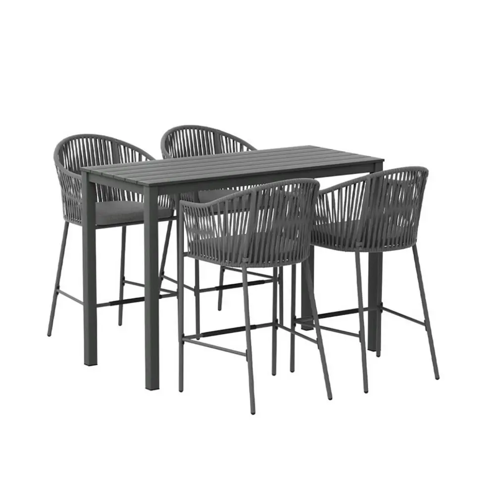 Gardeon 5-Piece Outdoor Bar Set Dining Table Rope Chair Patio Bistro Set