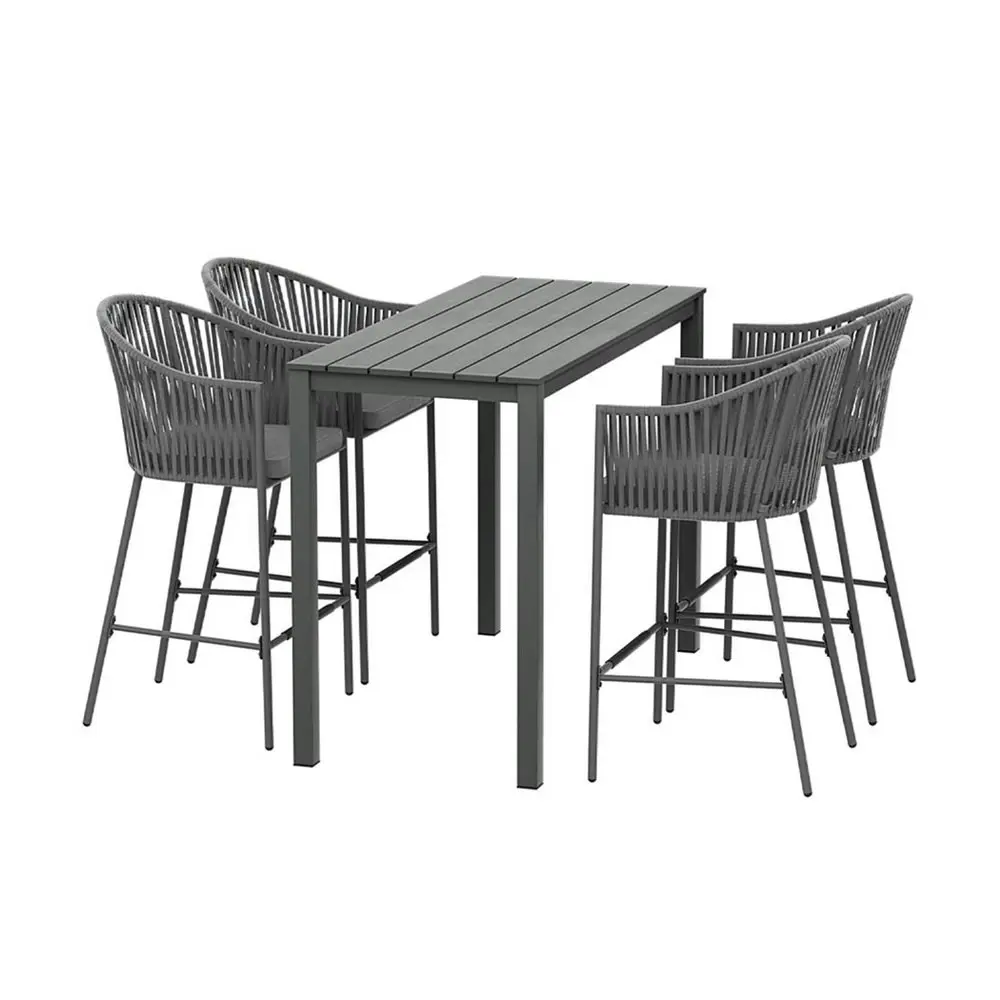 Gardeon 5-Piece Outdoor Bar Set Dining Table Rope Chair Patio Bistro Set