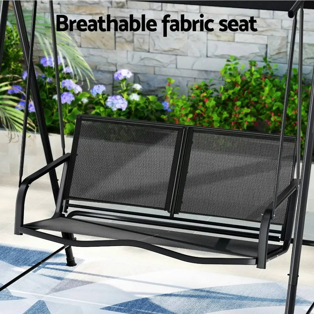 Gardeon Outdoor Swing Chair Garden Bench Furniture Canopy 2 Seater Black