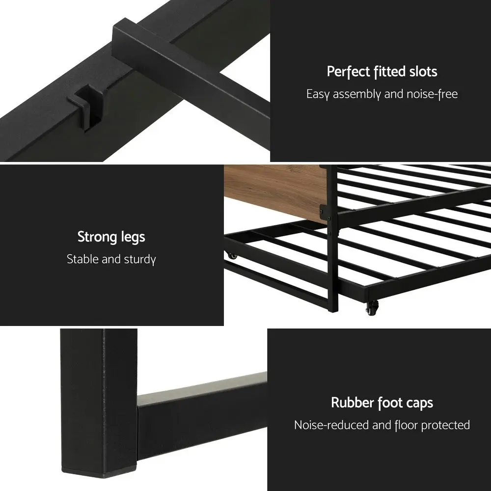 Artiss Bed Frame 2x Single Size Metal Trundle Daybed DEAN