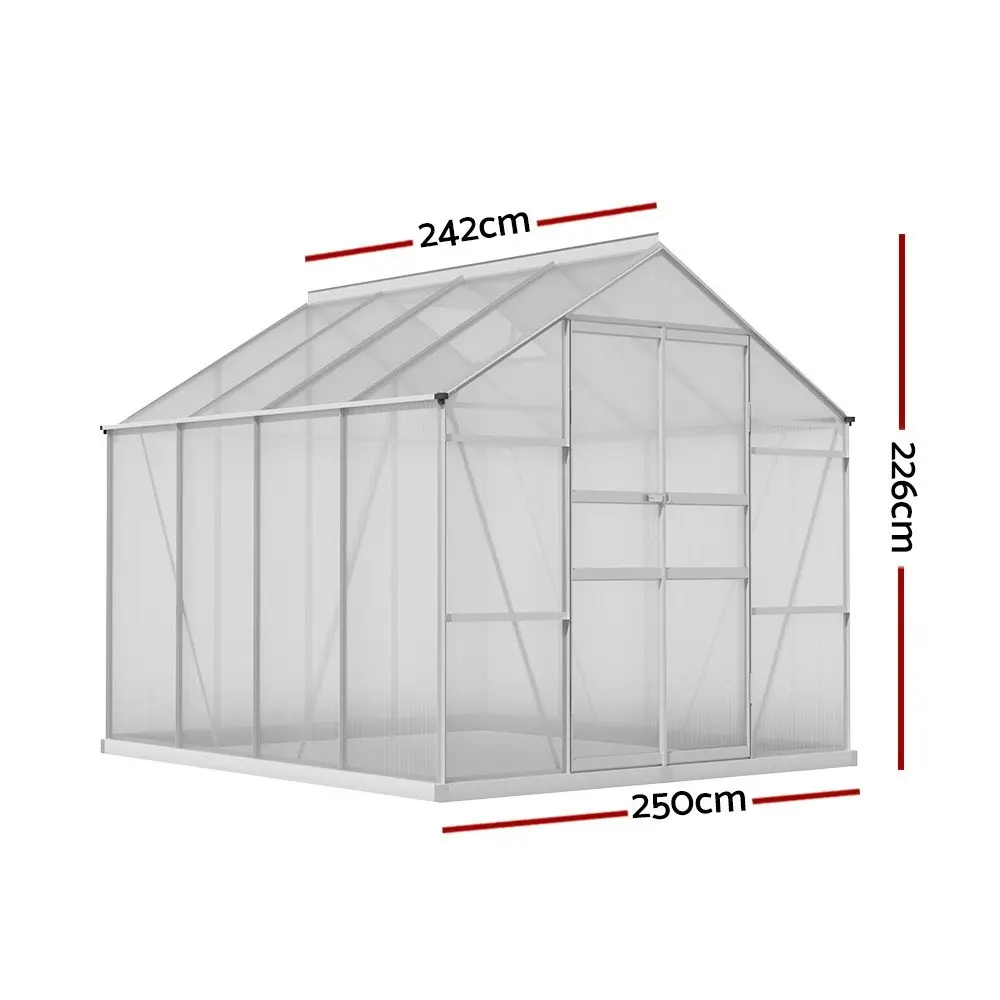 Greenfingers Aluminium Greenhouse Green House Polycarbonate Garden Shed 2.4x2.5M