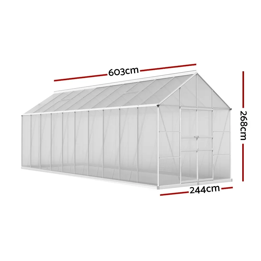 Greenfingers Greenhouse Aluminium Large Polycarbonate Green House Garden Shed 6.3X2.4M