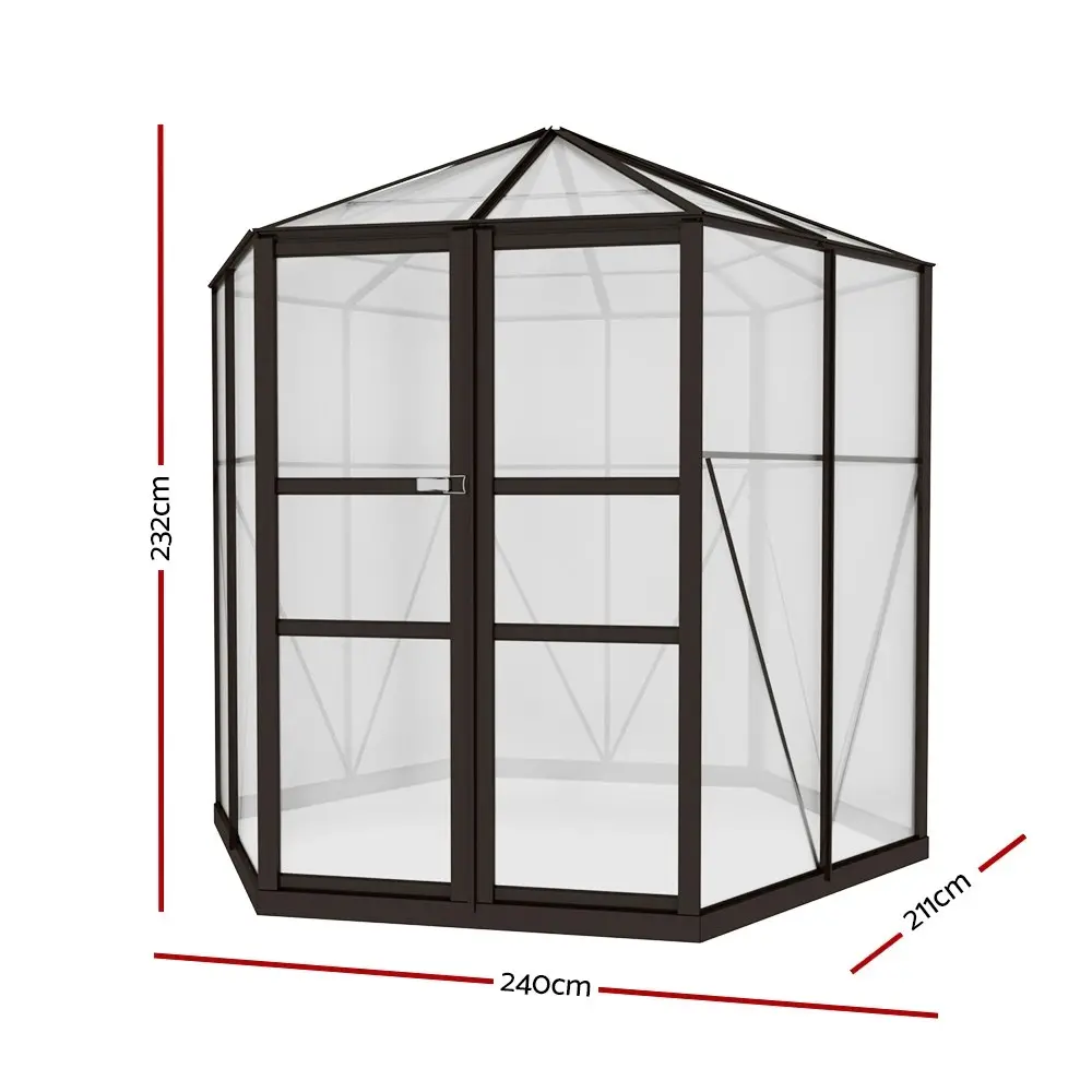 Greenfingers Greenhouse 2.4x2.1x2.32M Aluminium Polycarbonate Green House Garden Shed