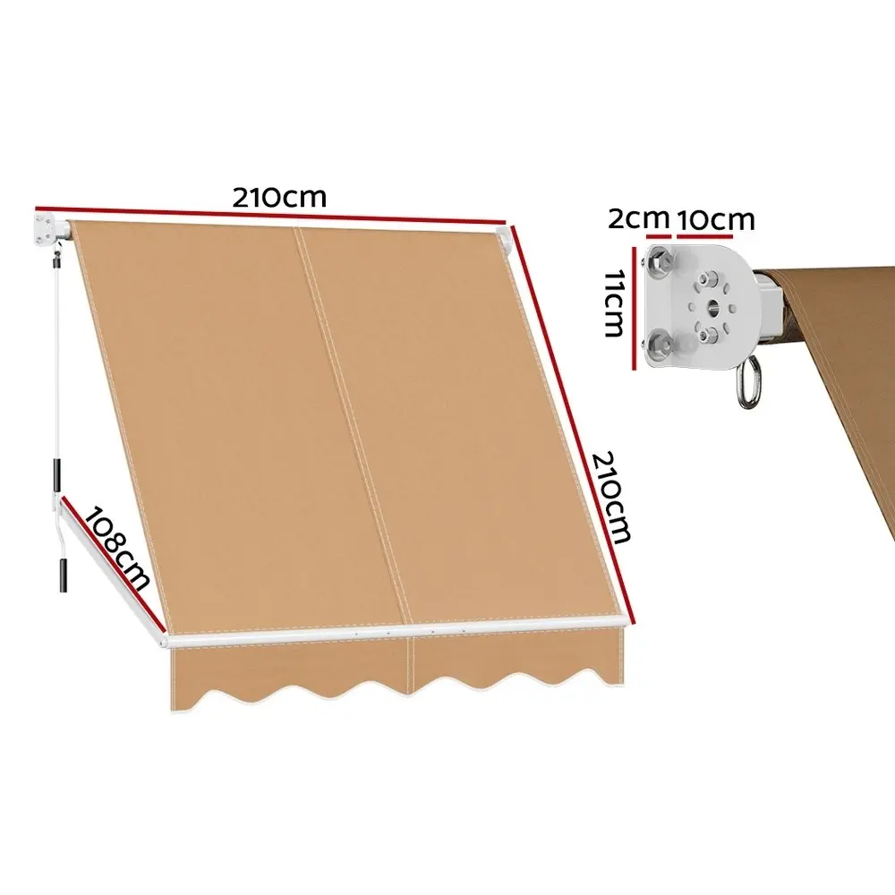 Instahut Window Fixed Pivot Arm Awning Outdoor Retractable Canopy 2.1X2.1M Beige