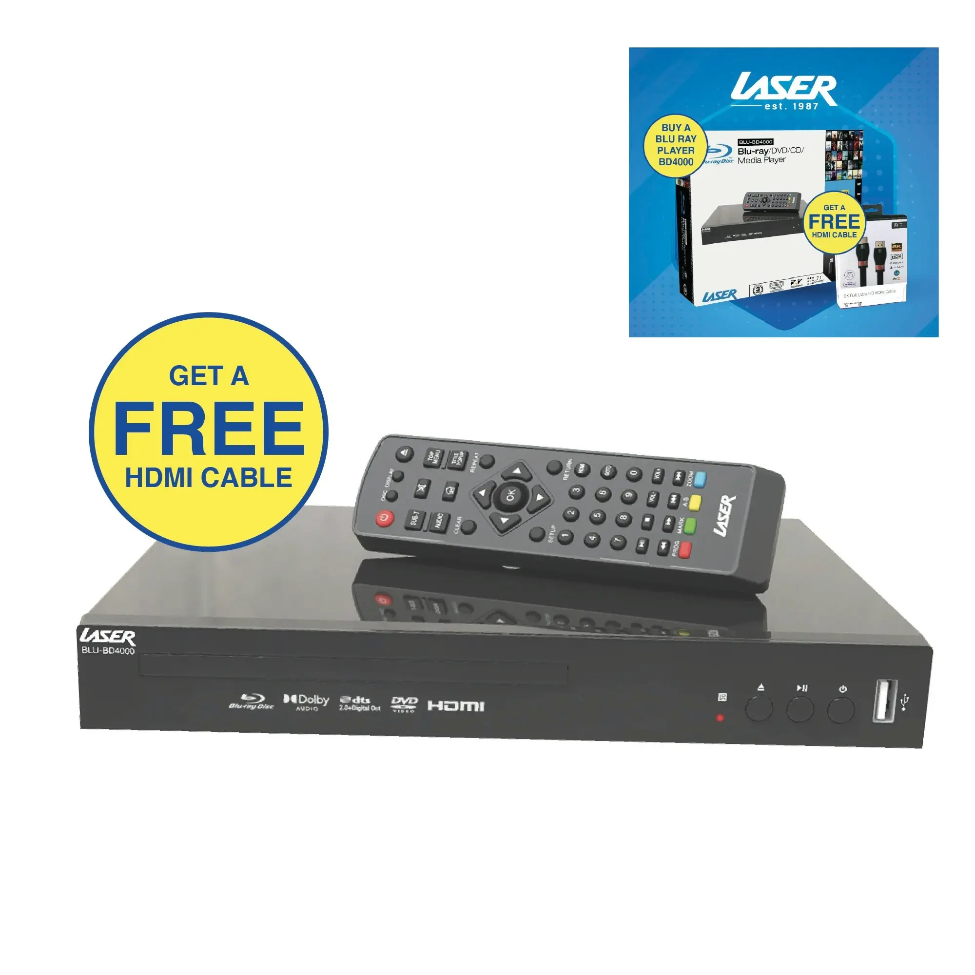 Laser HDMI 7.1 Surround Multi-Region Blu-Ray Player with USB Playback