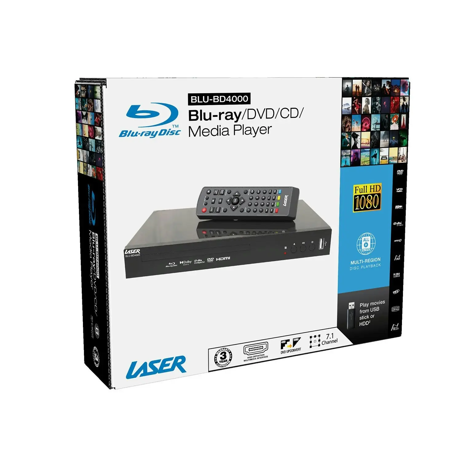 Laser HDMI 7.1 Surround Multi-Region Blu-Ray Player with USB Playback