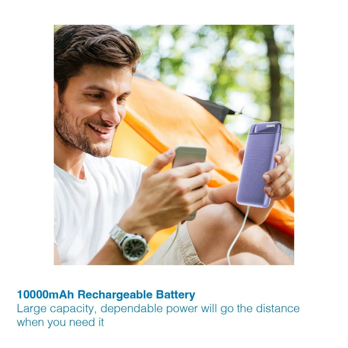 Laser 10,000mAh Lavender Powerbank: USB-C, 3x Phone Recharge, 50Wh