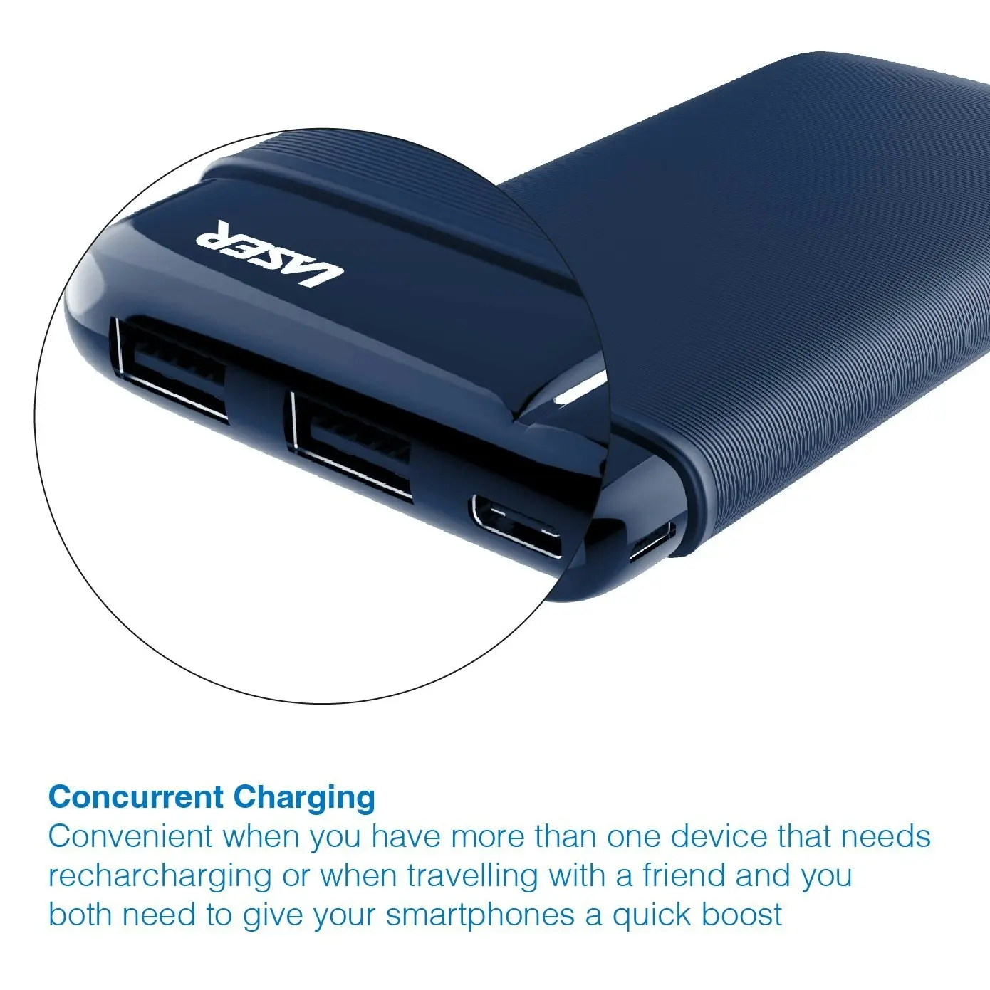 Laser 10,000mAh Navy Powerbank - Multi-Port & Airline Safe