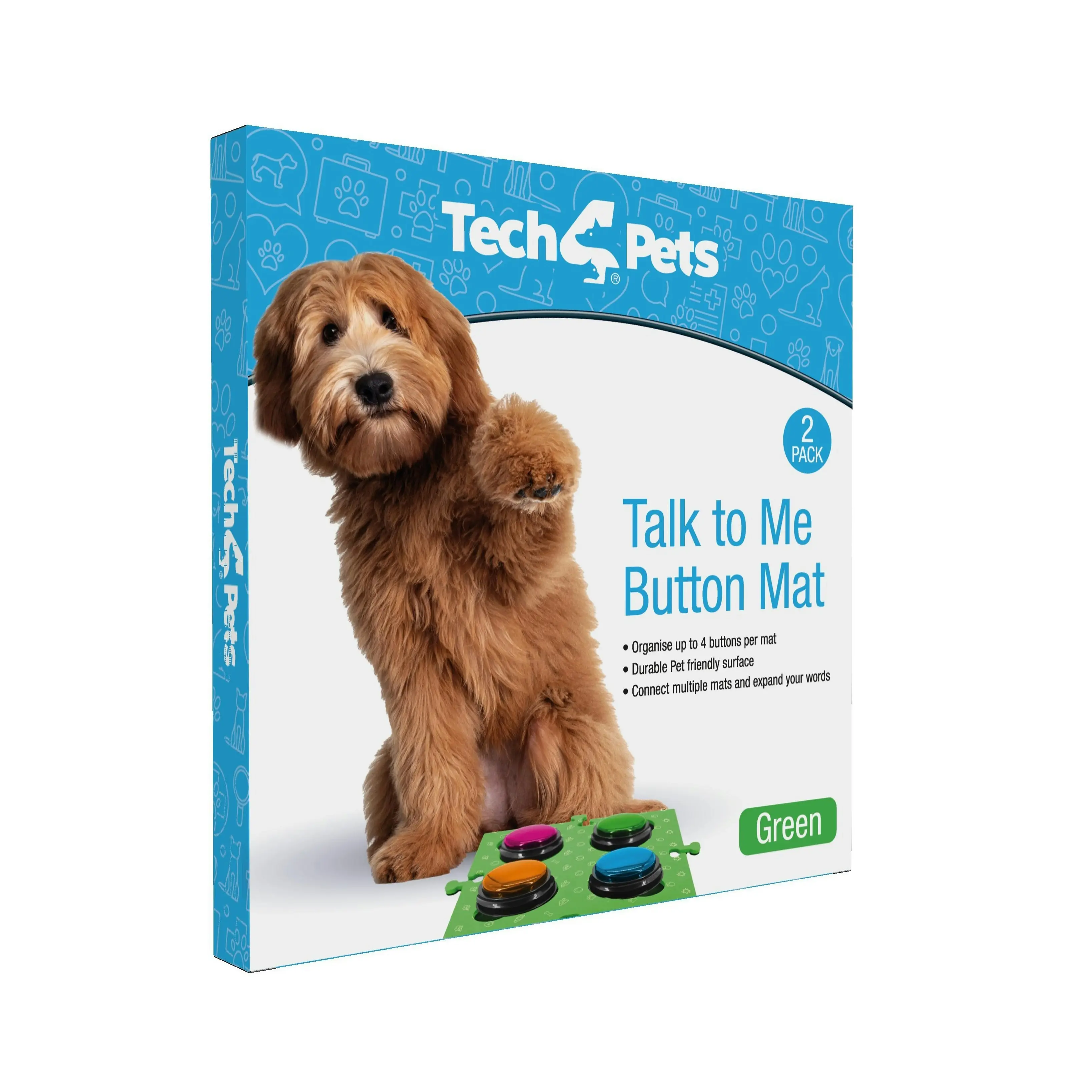 Tech4Pets Green 2-Pack Talking Button Mat - Floor Protection