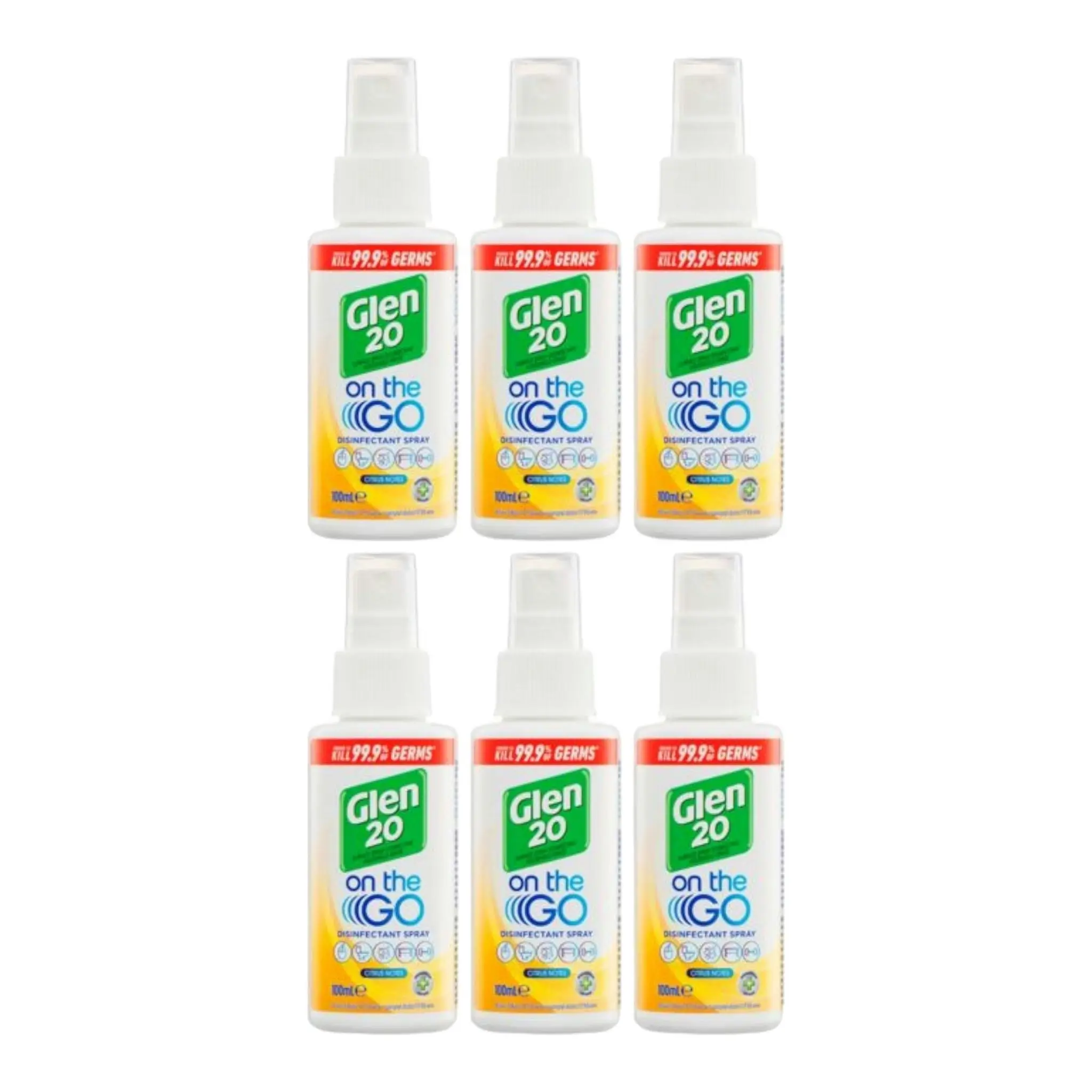 6 Pack Glen 20 On The Go Disinfectant Spray Citrus Notes 100ml