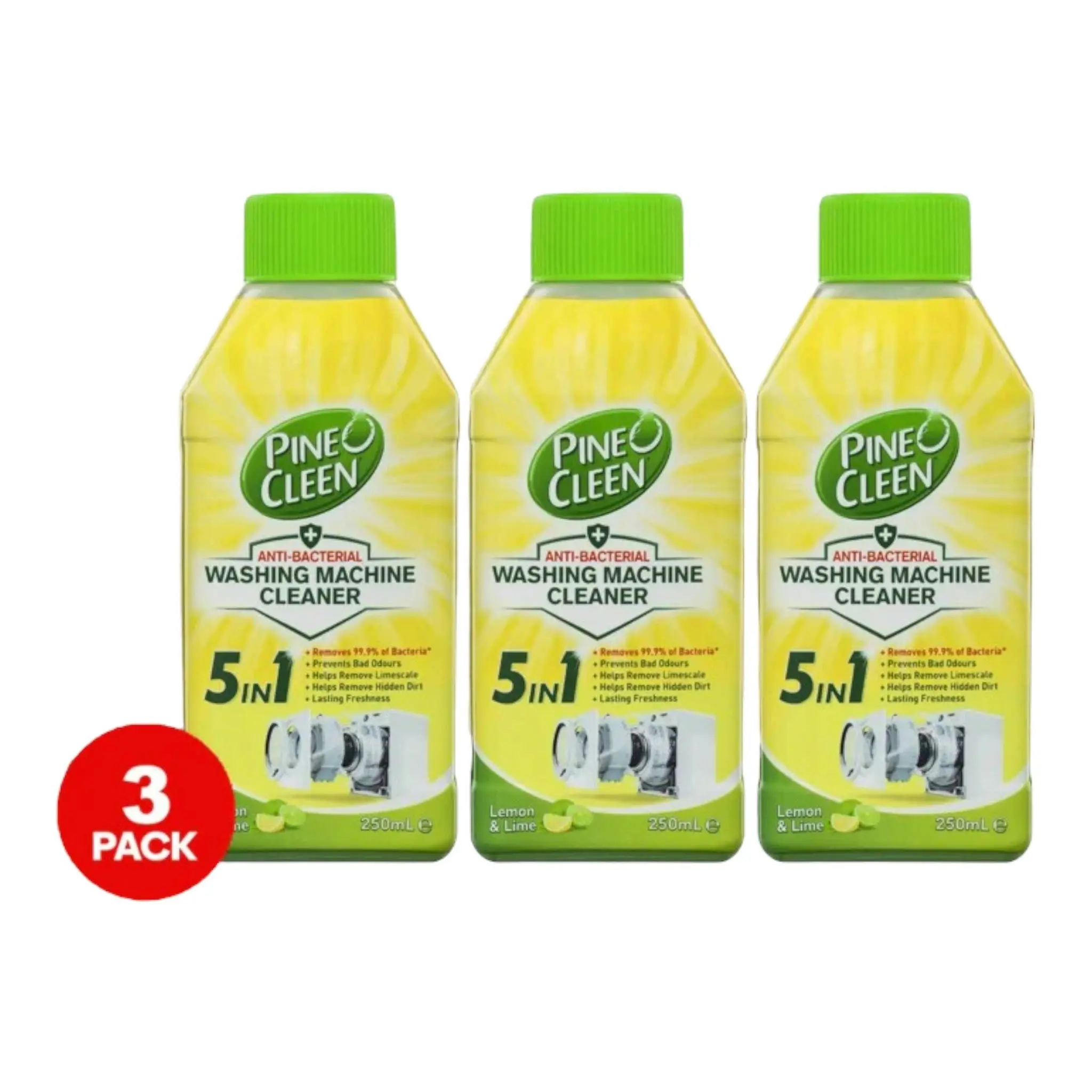 3 Pack Pine O Cleen Anti Bacterial Washing Machine Cleaner Lemon Lime