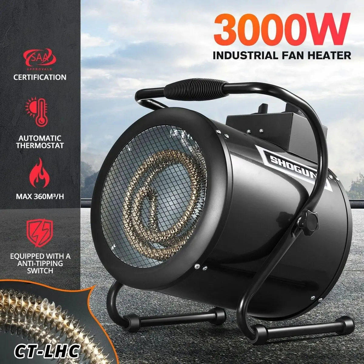 Ausway Industrial Fan Heater Electric Portable 2 in 1 Hot Air Blower Carpet Dryer for Warehouse Shed Workshop SAA 3000W