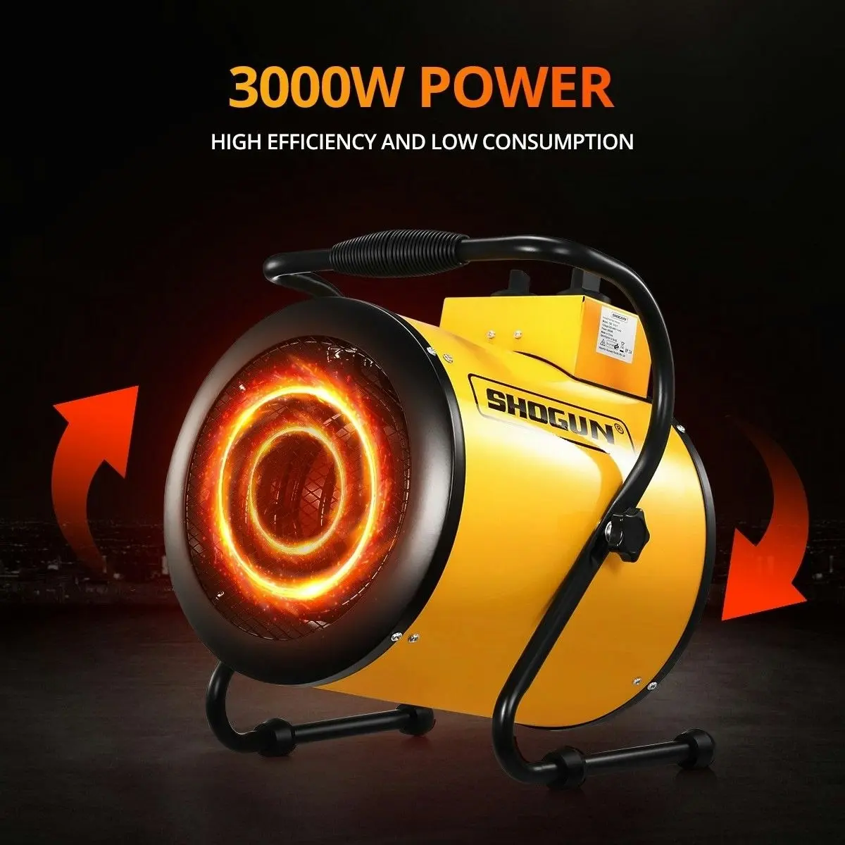 Shogun 2-in-1 3000W Portable Electric Industrial Fan Heater Free Standing Carpet Dryer SAA Yellow