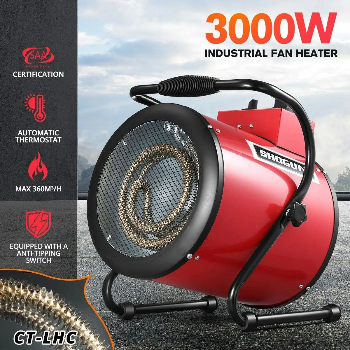 Ausway Industrial Fan Heater 2 in 1 Portable Electric Hot Air Blower Carpet Dryer for Shed Warehouse Workshop SAA 3000W