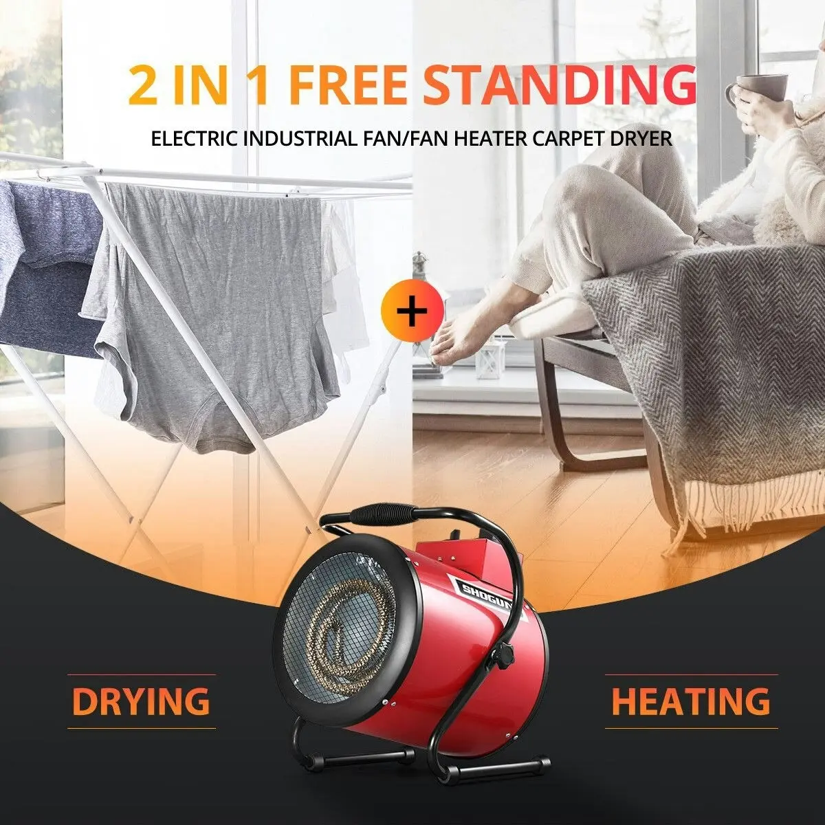 Ausway Industrial Fan Heater 2 in 1 Portable Electric Hot Air Blower Carpet Dryer for Shed Warehouse Workshop SAA 3000W