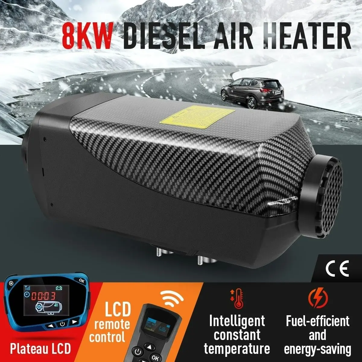 DASHOTO 12V 8kW Diesel Air Heater Portable Parking Heater Remote Control LCD Panel Black & Grey