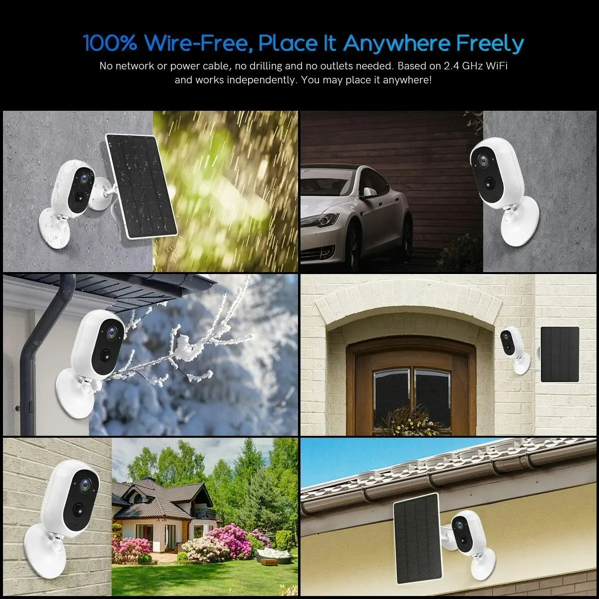 Ausway WiFi Camera CCTV Home Security Wireless Outdoor Surveillance System with Solar Powered Batteries x4