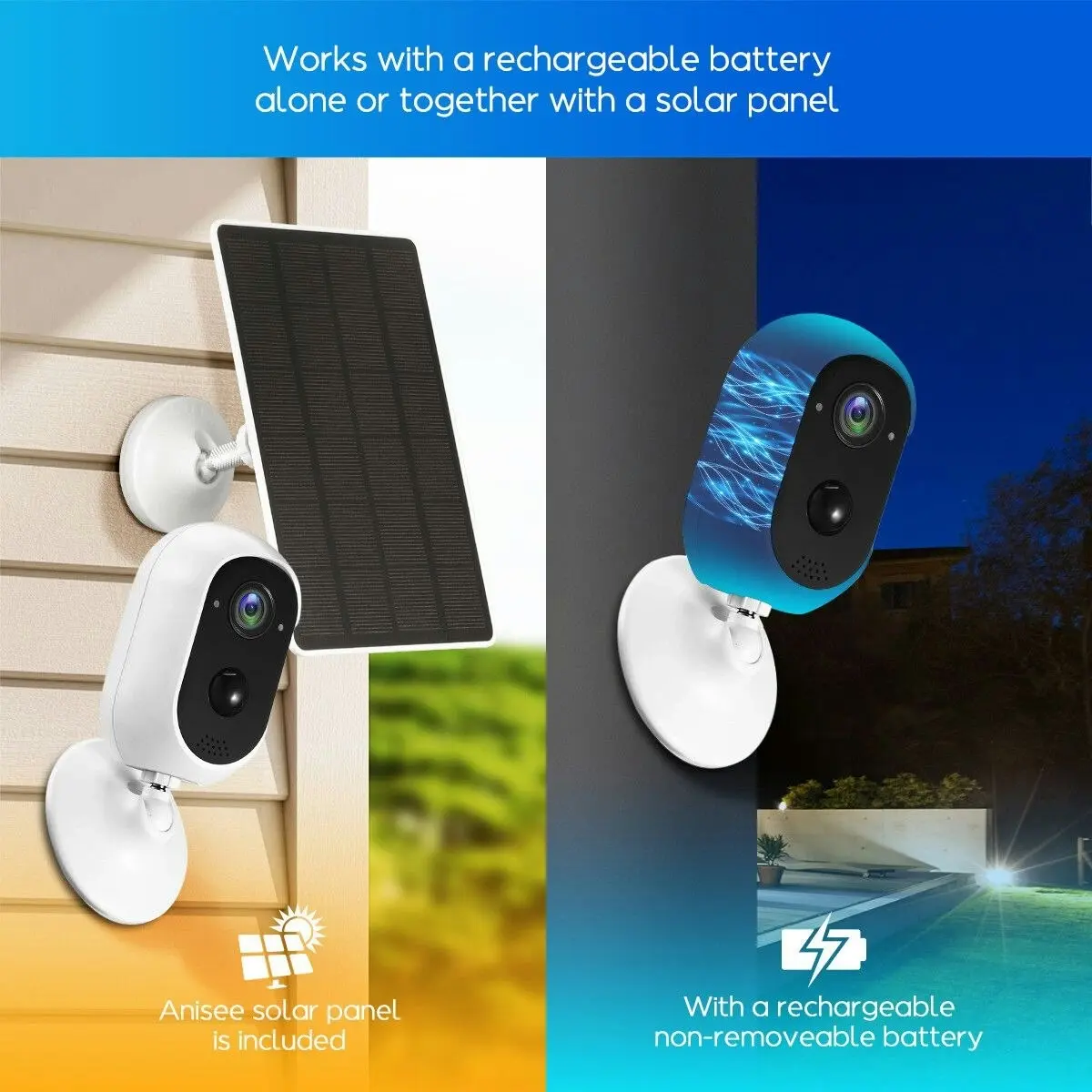 Ausway WiFi Camera CCTV Home Security Wireless Outdoor Surveillance System with Solar Powered Batteries x4