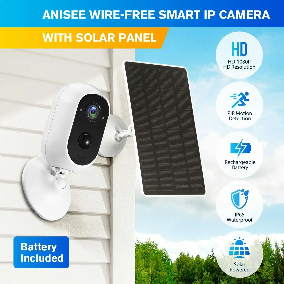 Ausway WiFi Camera CCTV Home Security Wireless Outdoor Surveillance System with Solar Powered Batteries