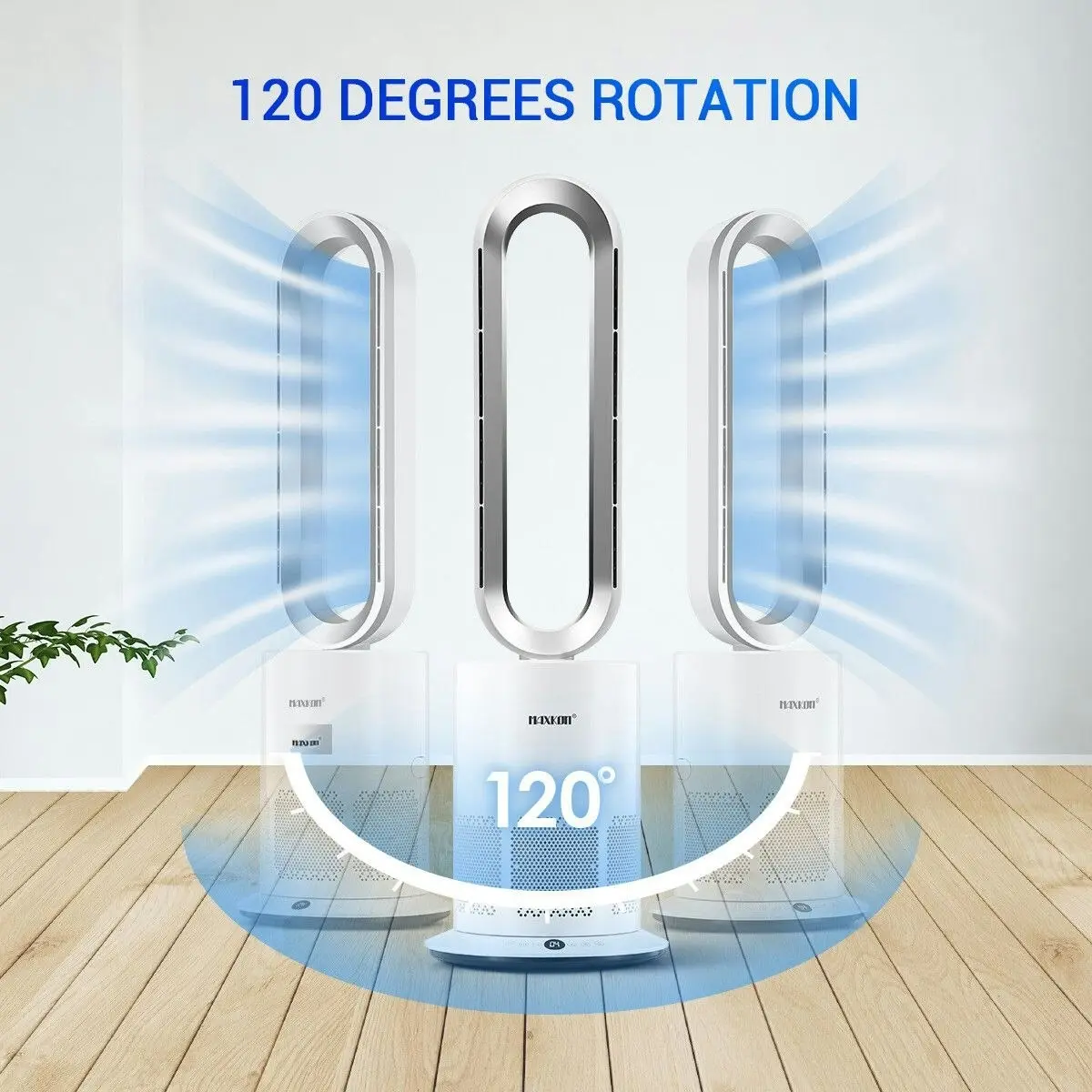 Maxkon 4 in 1 Bladeless Tower Fan Electric Cool Air Hot Heater HEPA Filter Plasma Disinfection Purifier Oscillation