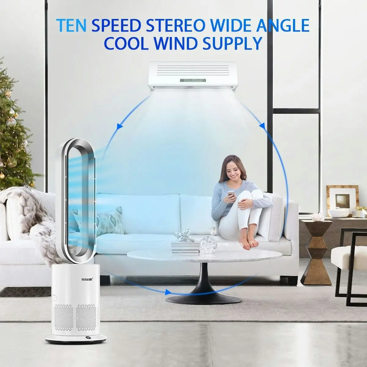 Maxkon 4 in 1 Bladeless Tower Fan Electric Cool Air Hot Heater HEPA Filter Plasma Disinfection Purifier Oscillation