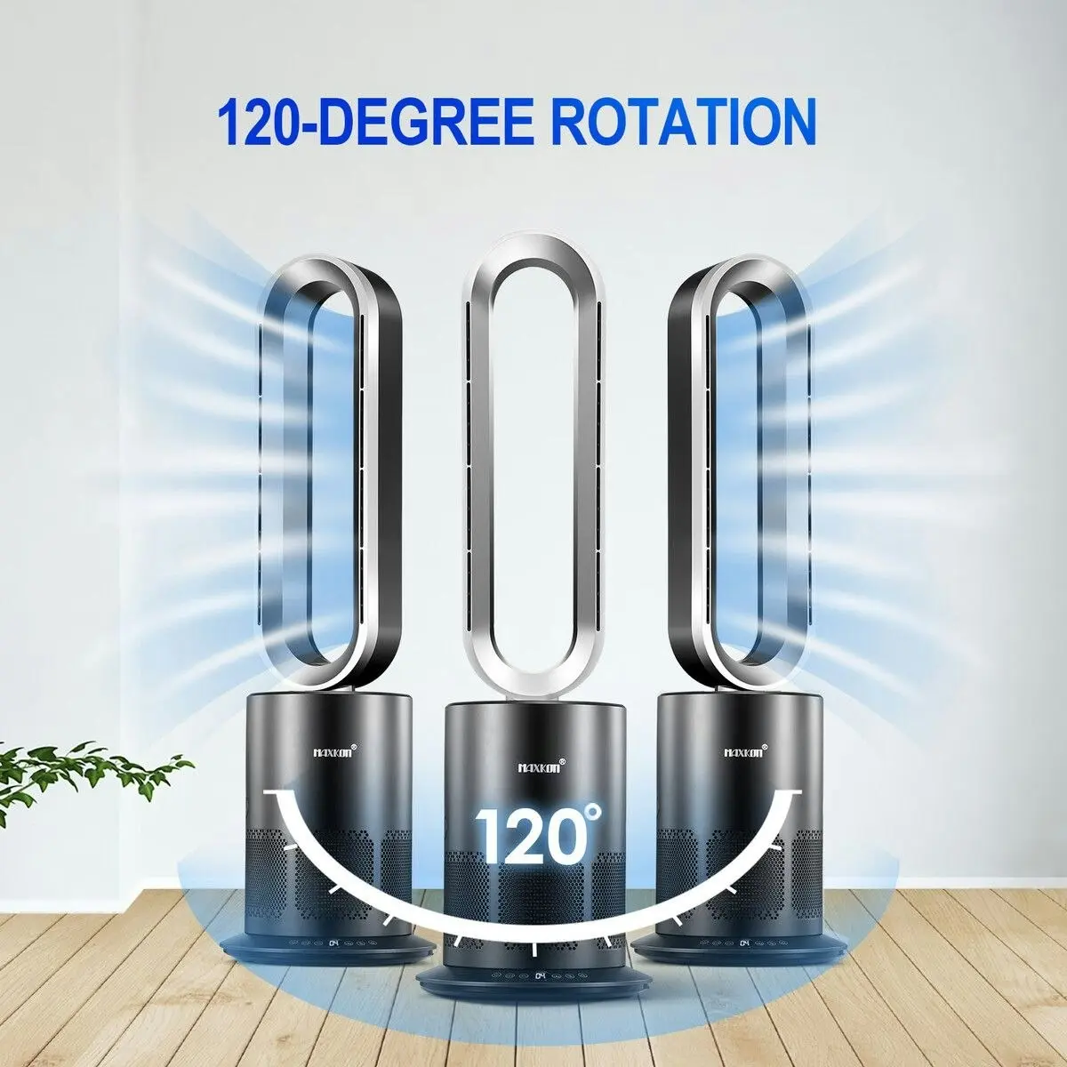 Maxkon Tower Fan Heater Bladeless Oscillation 4 In 1 Electric Hot Cool Air HEPA Filter Plasma Disinfection Purifier