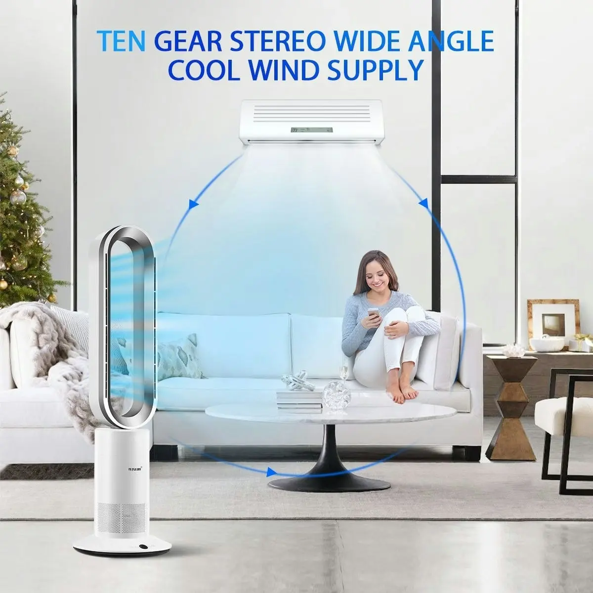 Maxkon Bladeless Tower Fan 2 In 1 Heater Cool Hot Oscillating Heating with LED and Remote Control