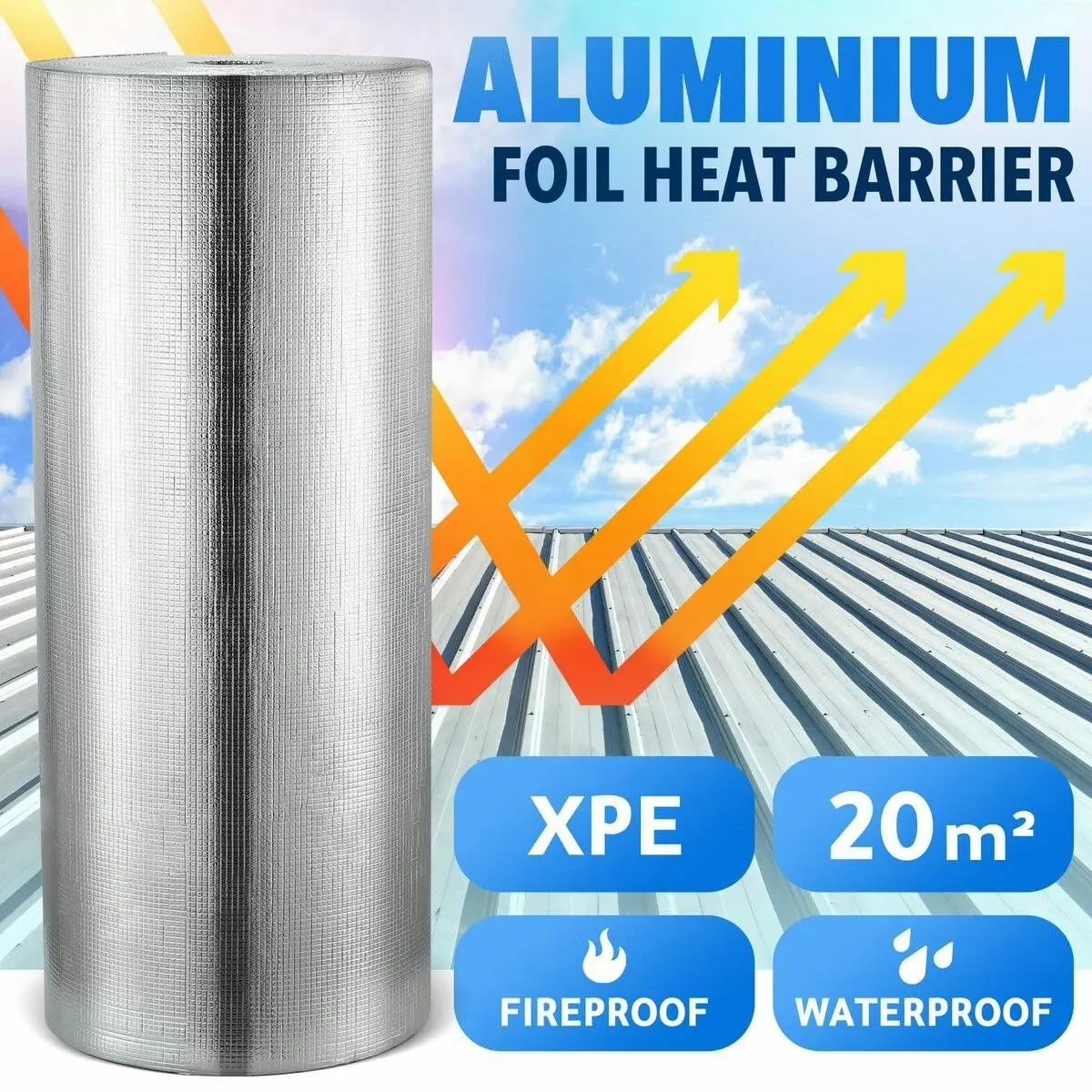 Ausway Foil Heat Barrier Reflective Roofing Cell Insulation Rolls Shield Radiant Wall Attic Loft Ceiling Window Aluminium XPE 90x2223cm 20sq m