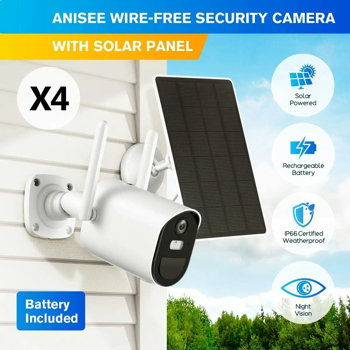 Ausway Anisee WIFI Camera CCTV Installation Solar Powered Surveillance Hom x4e Security System