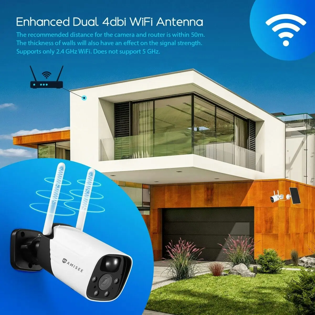 Ausway Solar-powered Security Camera WiFi Home CCTV Outdoor Surveillance System with Battery Weatherproof