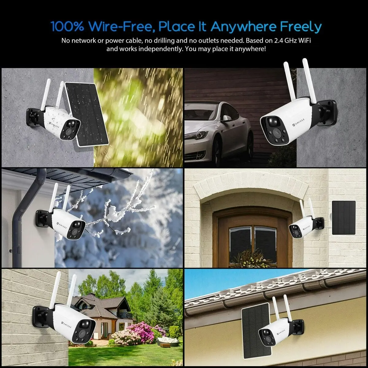 Ausway Solar-powered Security Camera WiFi Home CCTV Outdoor Surveillance System with Battery Weatherproof