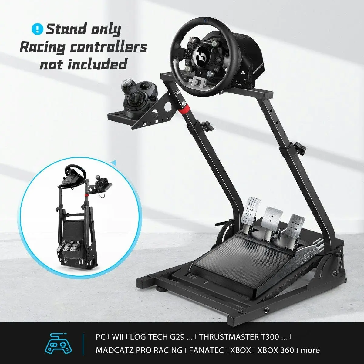 Ausway Sim Racing Wheel Stand Foldable Simulator Steering Mount Gaming Accessories for Thrustmaster Logitech