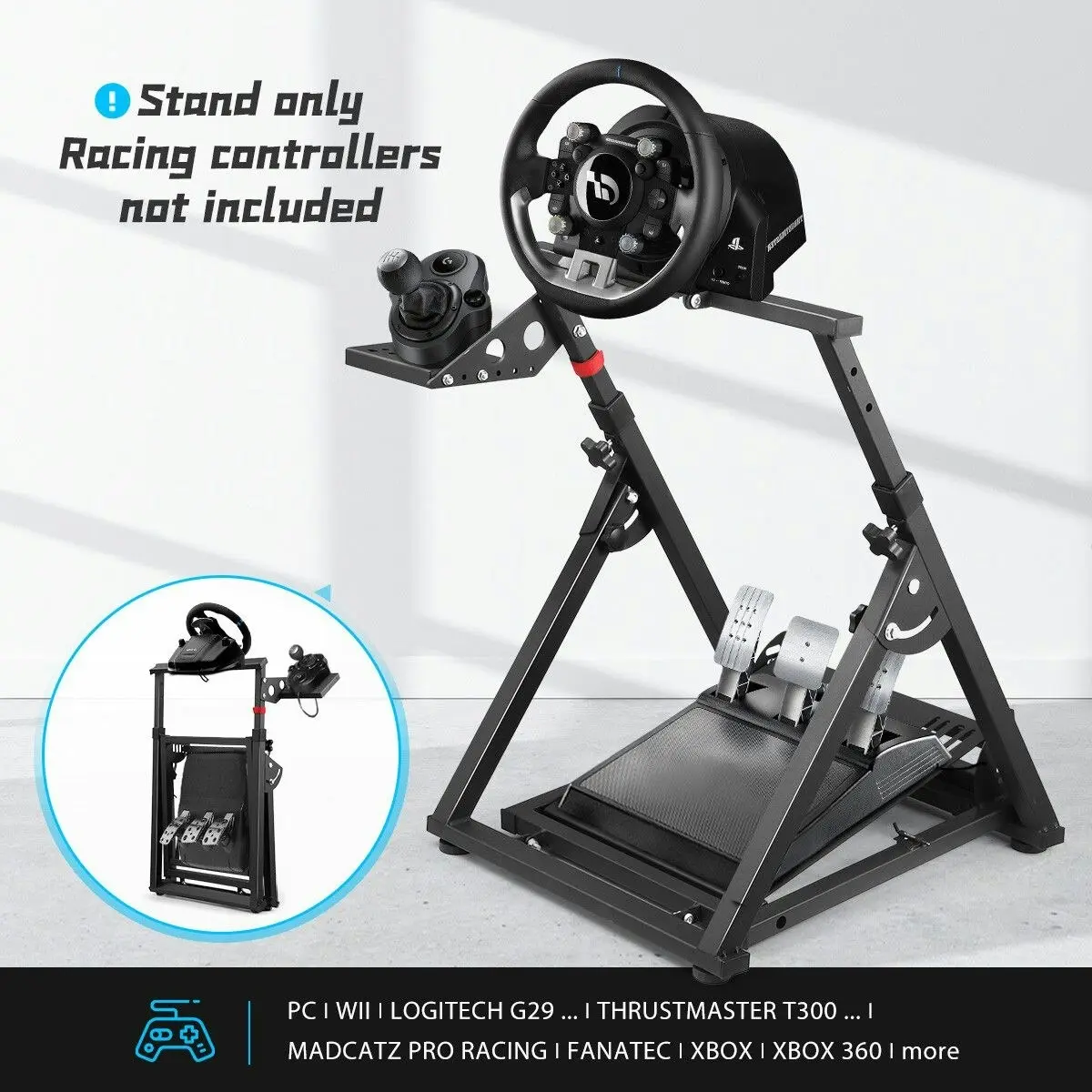 Ausway Sim Racing Wheel Stand Simulator Steering Mount Foldable Gaming Accessories for Logitech Thrustmaster