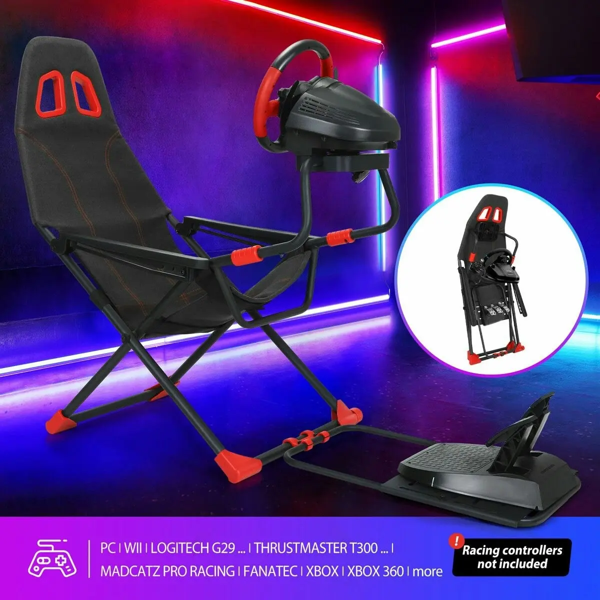 Ausway Racing Simulator Wheel Stand Sim Steering Gaming Foldable Adjustable Seat Cockpit Xbox Logitech Thrustmaster PS2 PS3