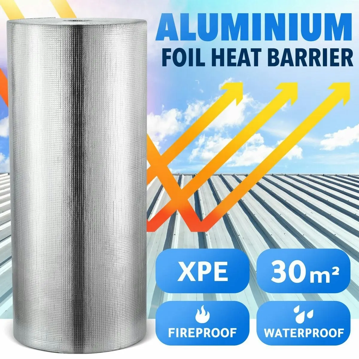 Ausway Foil Insulation Rolls Reflective Heat Shield Radiant Barrier Cell Aluminium XPE Flat Roofing Wall Loft Attic Home DIY Projects 90x3335cm 30sq m