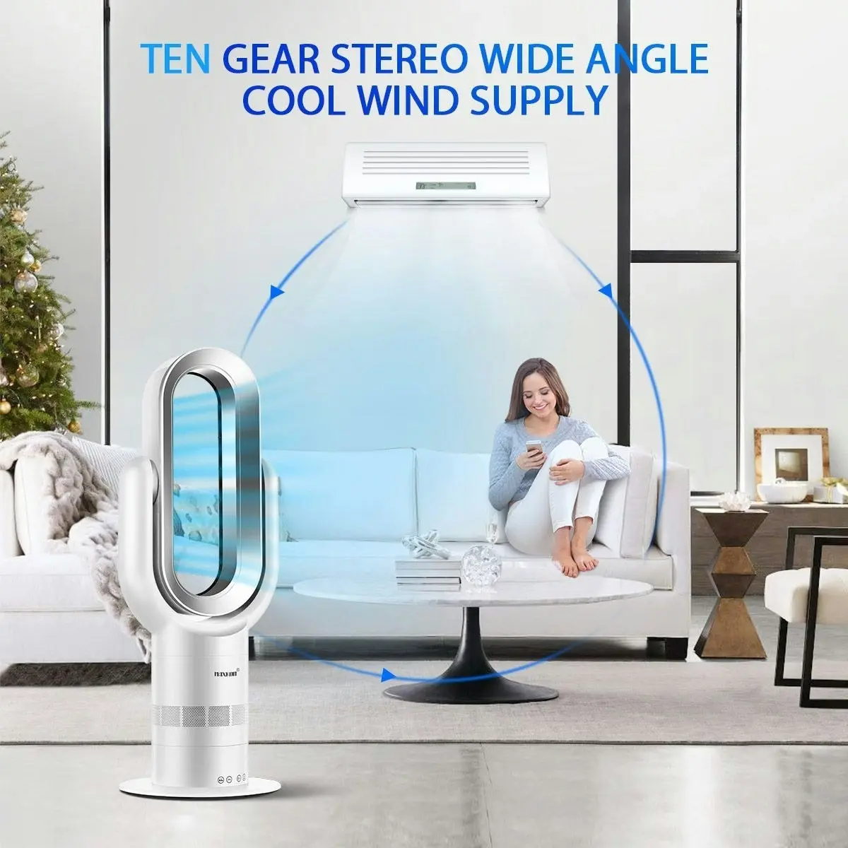 Maxkon Bladeless Tower Fan Oscillating Heating 2 In 1 Cool Hot with Led Screen and Remote Control