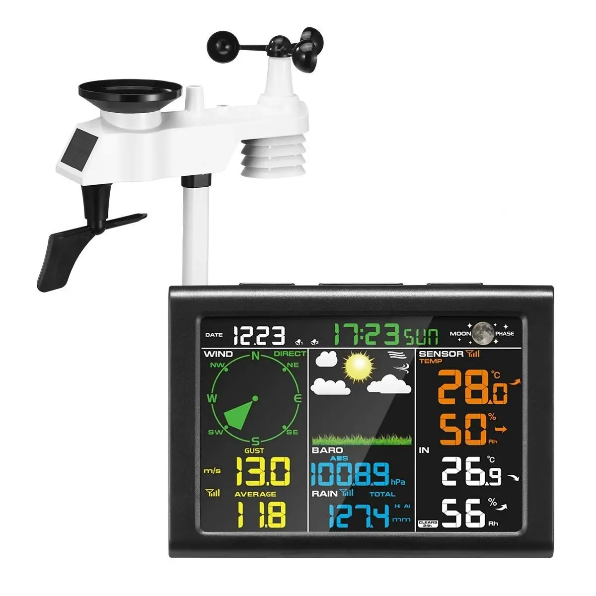 Maxkon  Solar Powered Wireless Weather Station Rain Gauge Temperature Humidity Wind