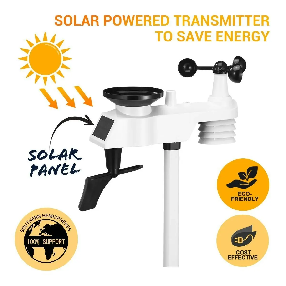 Maxkon  Solar Powered Wireless Weather Station Rain Gauge Temperature Humidity Wind