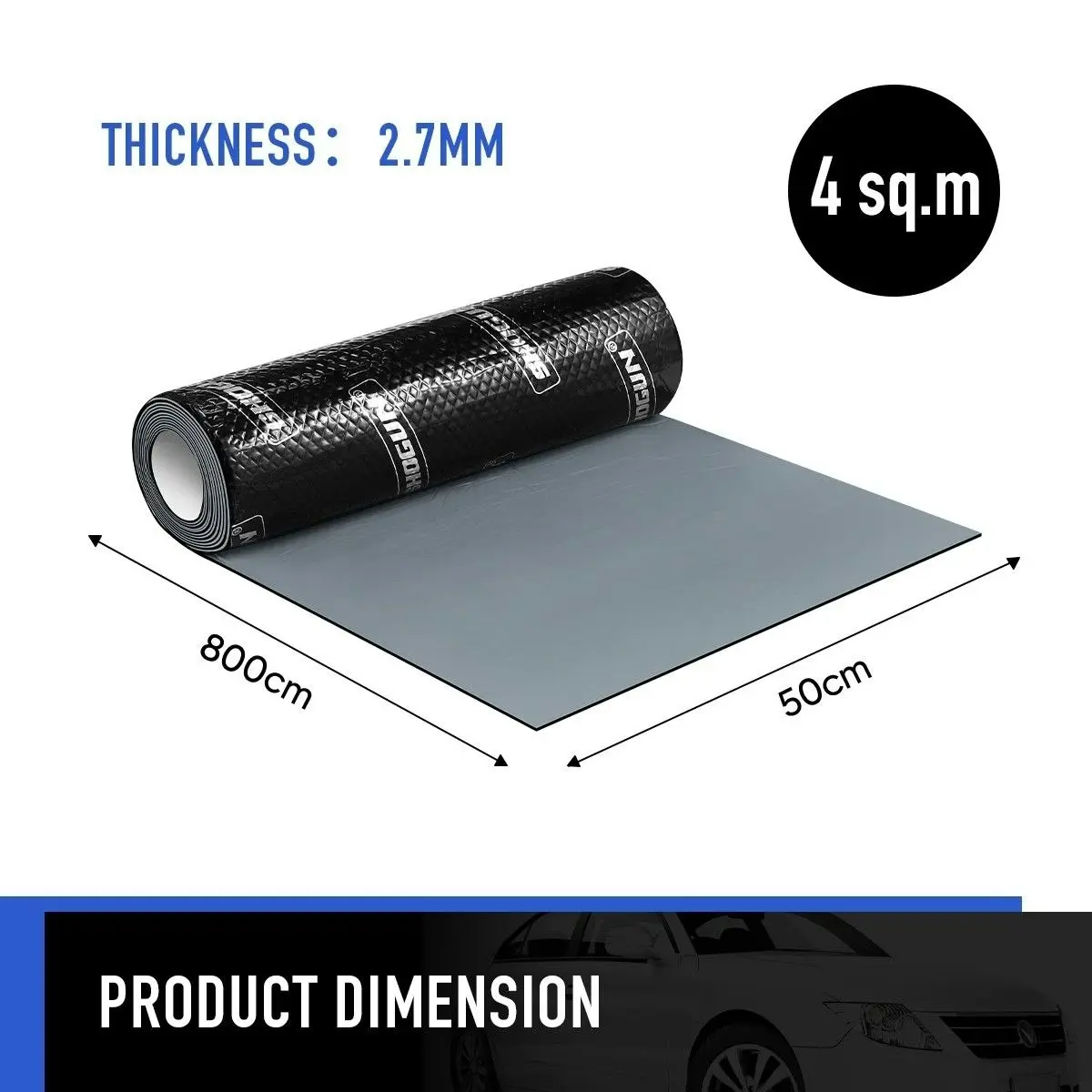 Shogun Butyl Sound Deadener Car Automotive Deadening Insulation Mat Noise Proofing Shield Rubber 2.7mm 50x800cm 4 SQM