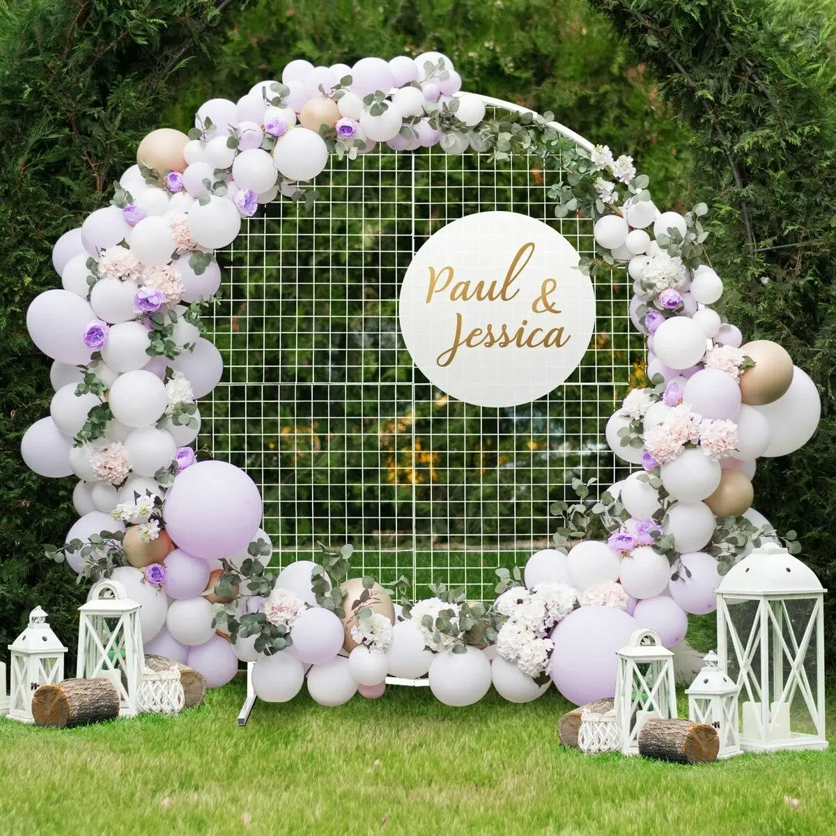 Ausway 1.8M Wedding Party Arch Mesh Backdrop Stand White Round Hoop Decoration Circle Metal Frame Photo Balloon Flower Display