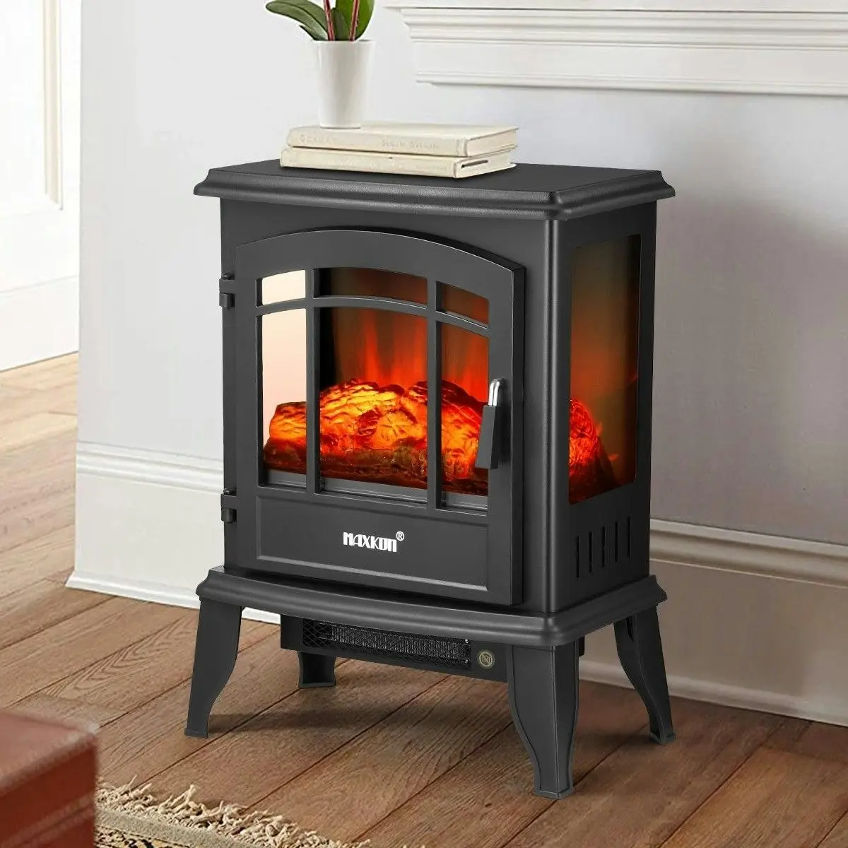 Maxkon 16 Inch Panoramic Electric Fireplace Heater Stove 1800W Portable Flame Thermostat