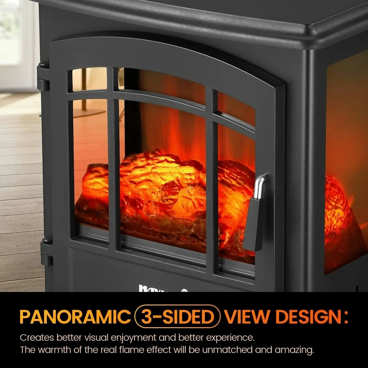 Maxkon 16 Inch Panoramic Electric Fireplace Heater Stove 1800W Portable Flame Thermostat