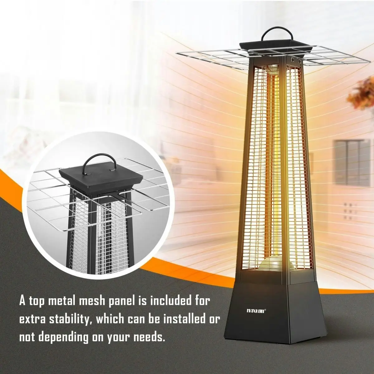 Maxkon  Electric Heater Space Infrared Tower Outdoor Indoor Patio Room Portable Energy Efficient Instant Warmer Carbon Fibre 2000W