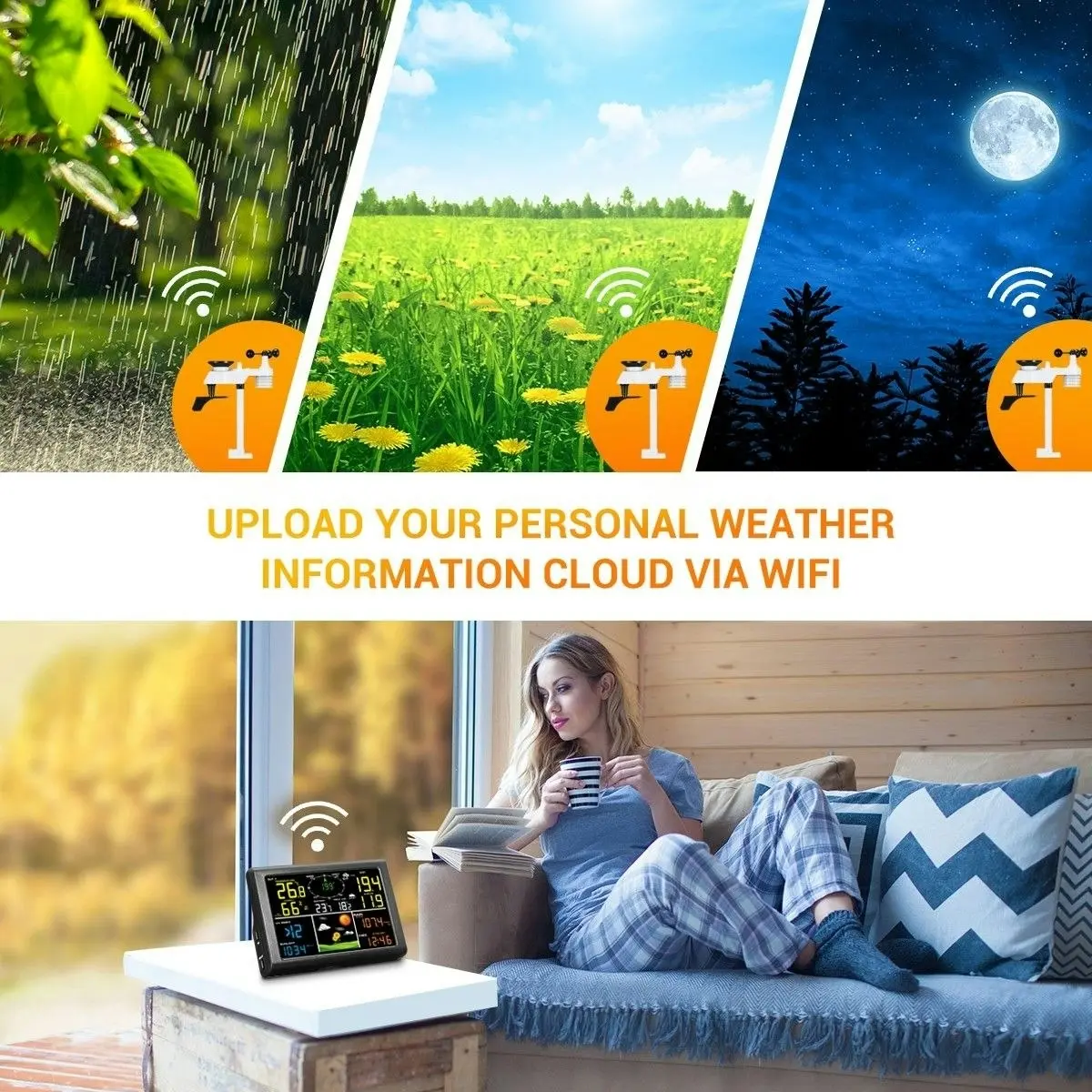 Maxkon  Solar Powered Weather Forecast Station WIFI Wireless Rain Gauge Temperature